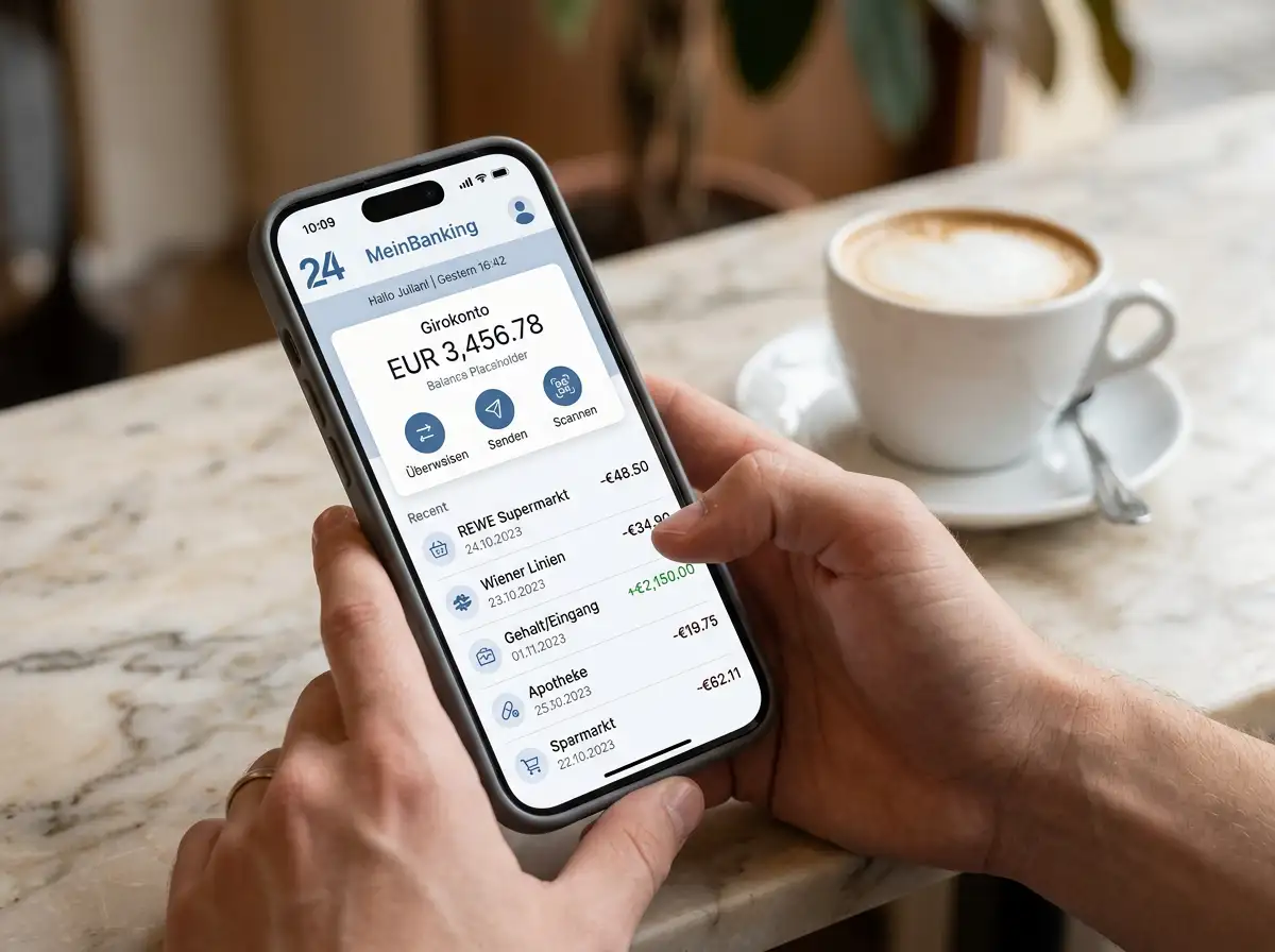 Bank Austria 24You-App auf einem Smartphone mit aktivierter eps-Casino-Einzahlung