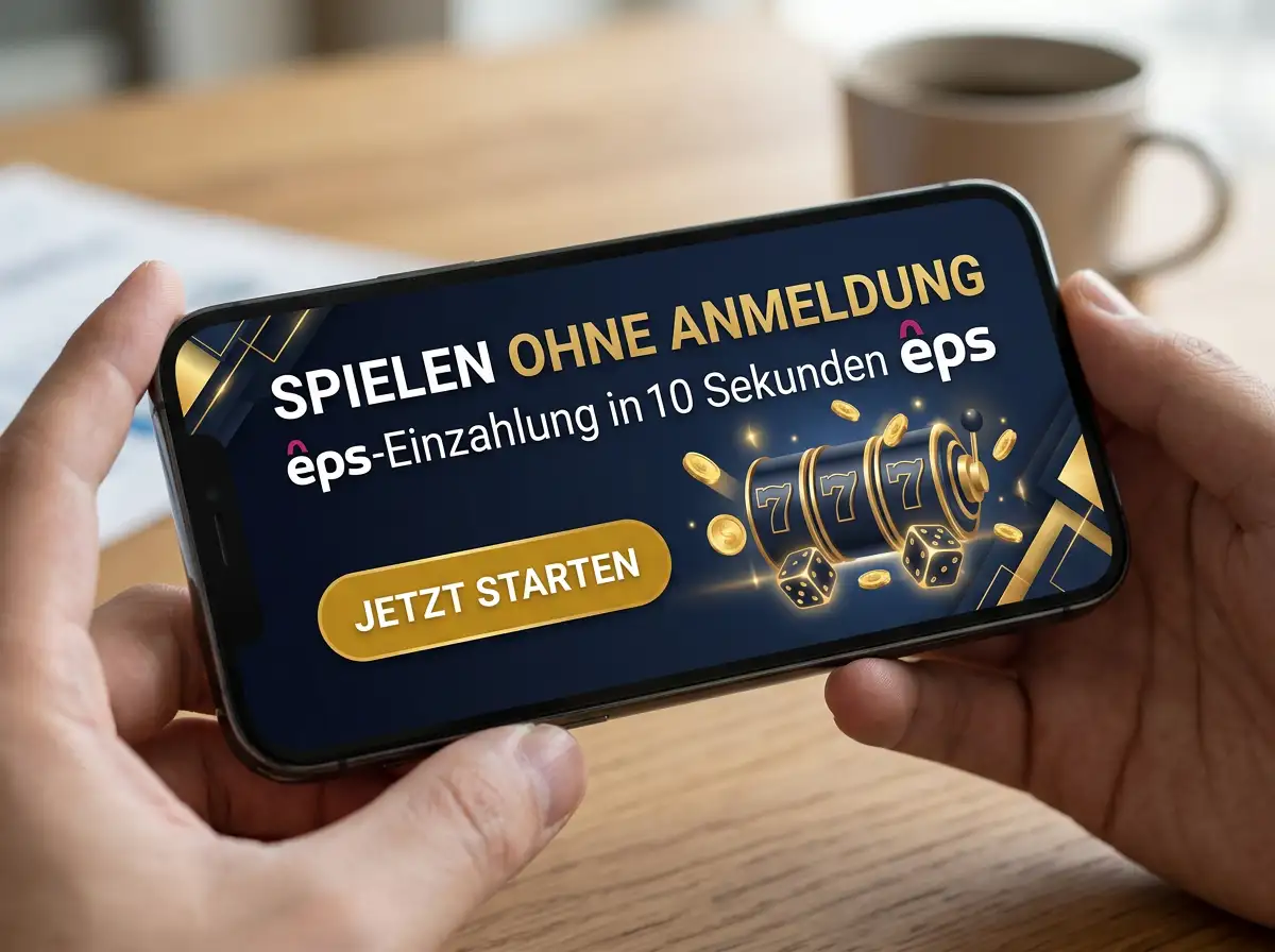 Casino-Werbebanner mit dem Versprechen einer Anmeldung-freien eps-Einzahlung in einer mobilen Browser-Ansicht