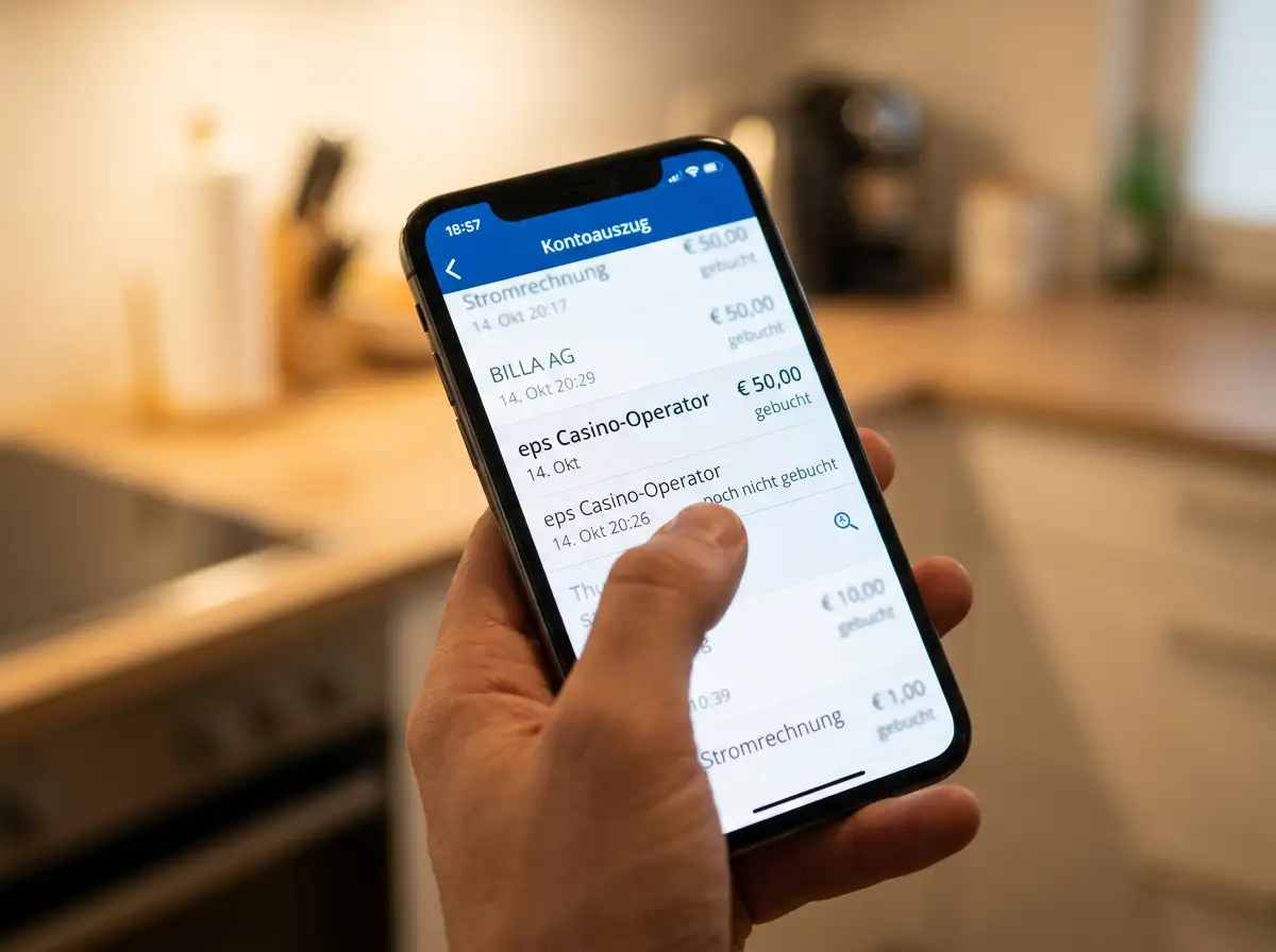Kontoauszug-Prüfung in einer österreichischen Banking-App zur Vermeidung einer eps-Doppelzahlung