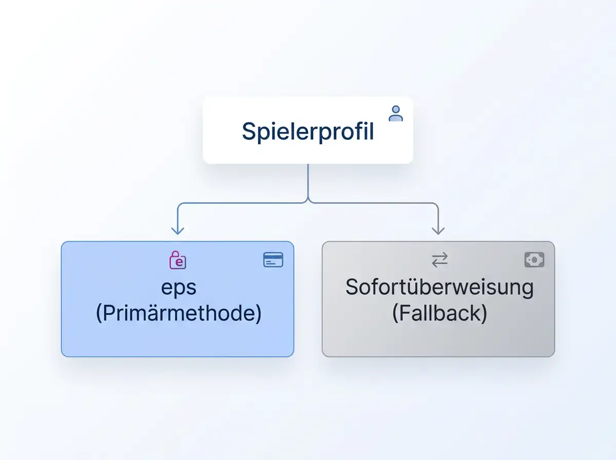 Hierarchie-Diagramm mit eps als Primärmethode und Sofortüberweisung als Fallback im Spielerprofil
