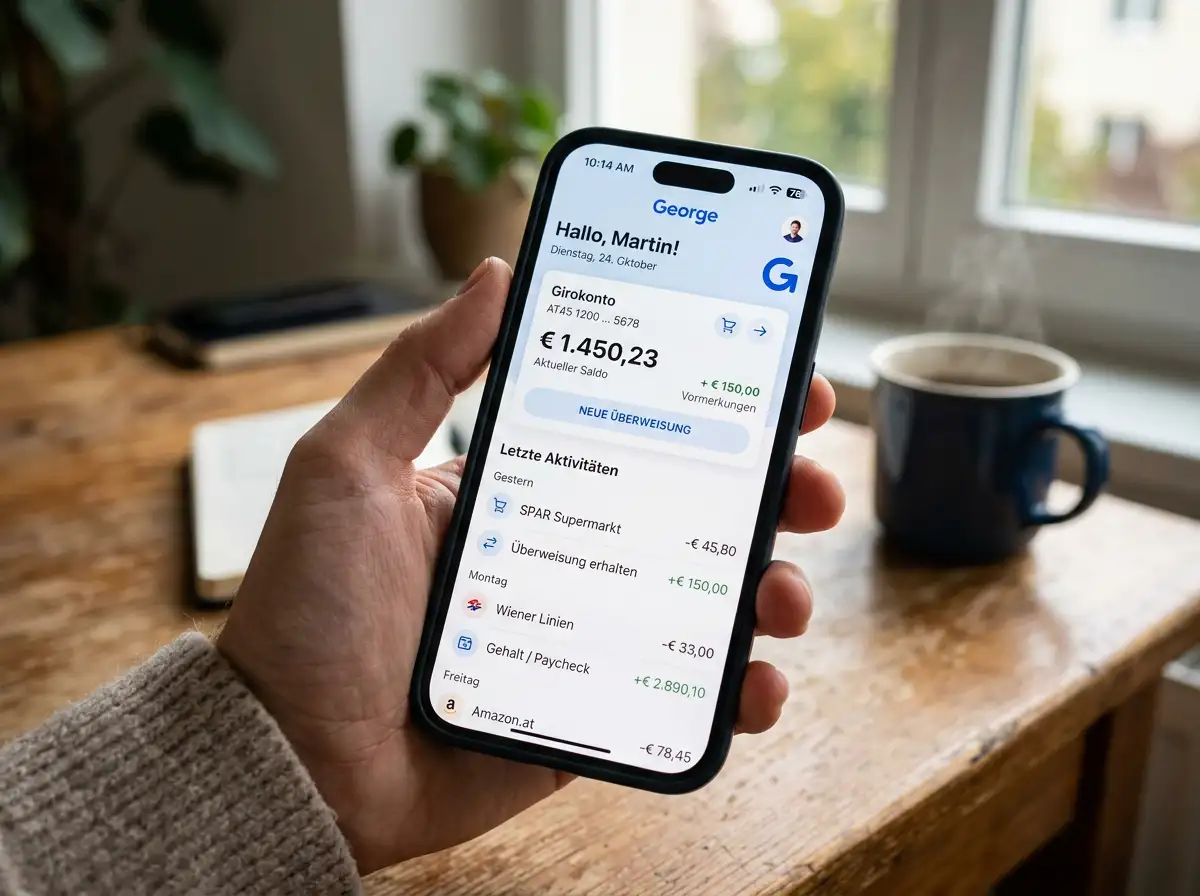 George Online-Banking-Oberfläche der Erste Bank auf einem Smartphone für eps-Casino-Einzahlungen