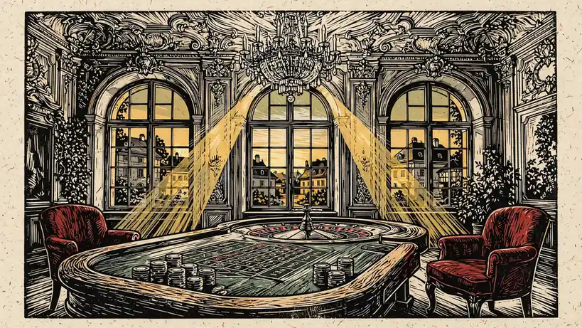 Elegante österreichische Casinolounge mit Roulette-Tisch und Chips
