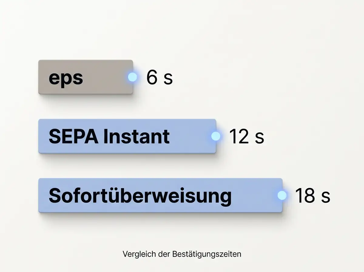 Vergleich der Laufzeiten von eps, SEPA Instant und Sofortüberweisung in einem nüchternen Übersichts-Diagramm