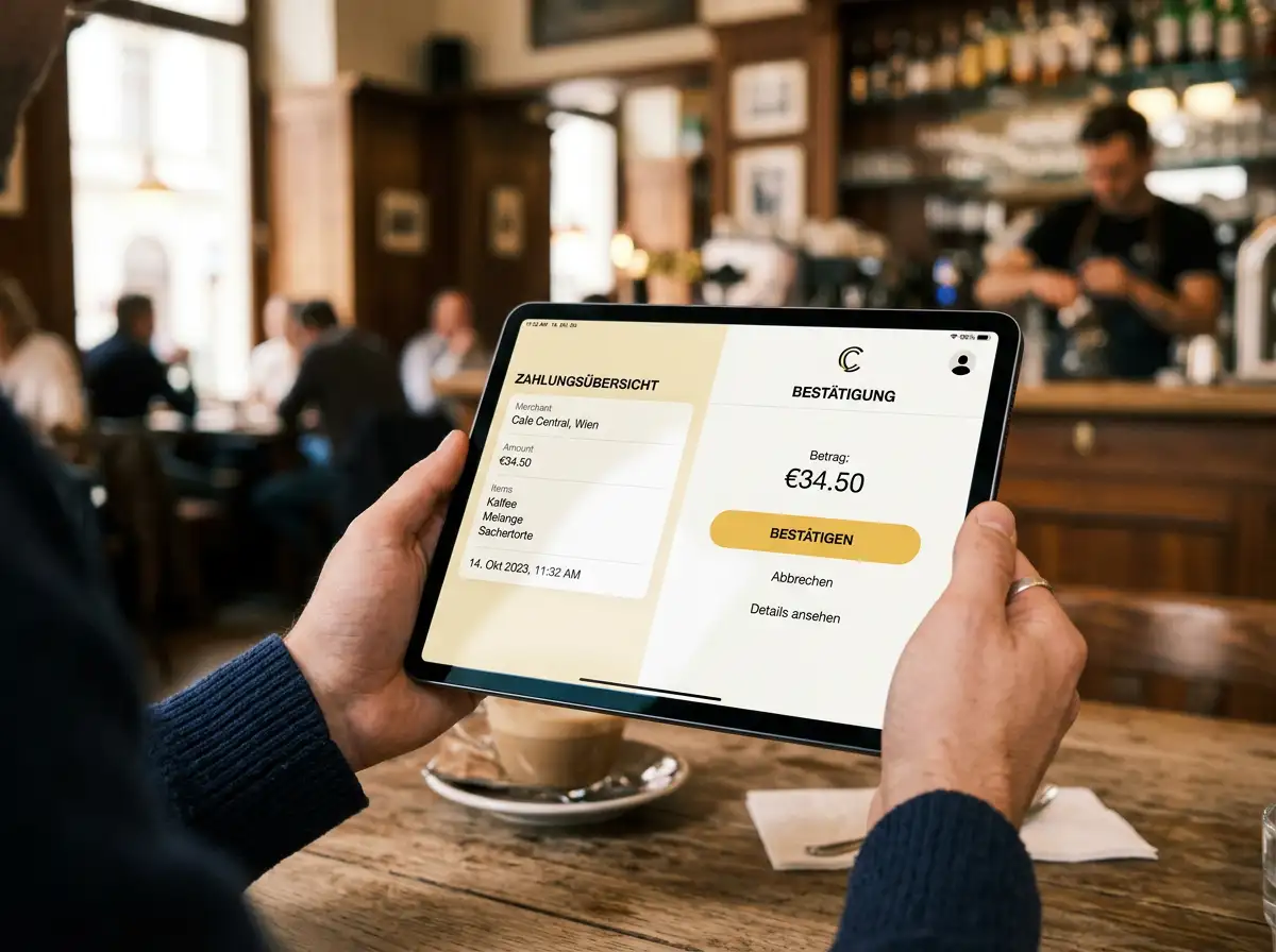 Mein ELBA-eps-Ablauf auf einem Tablet mit Push-Bestätigung im Hintergrund