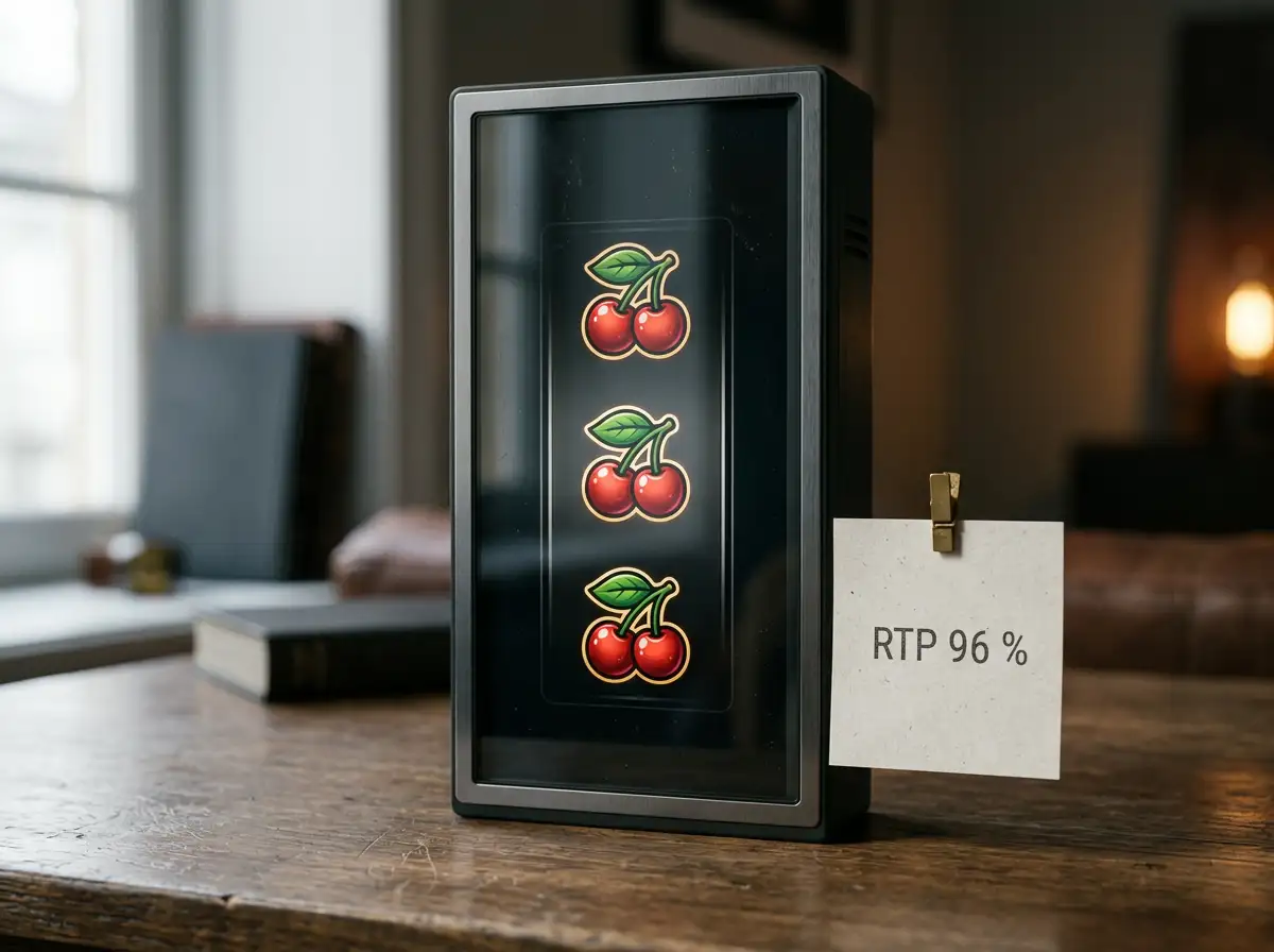 Slot-Bildschirm mit RTP-Hinweis als Realitätscheck zur erwartbaren Spielzeit pro 10-Euro-Einzahlung