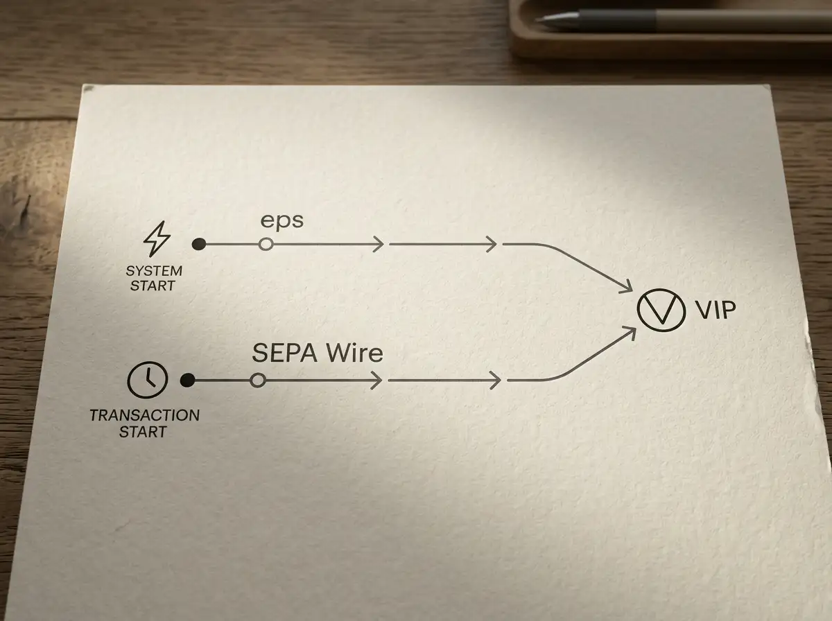 Symbolische Darstellung der Mischlogik aus eps-Push und SEPA-Wire-Überweisung im VIP-Bereich