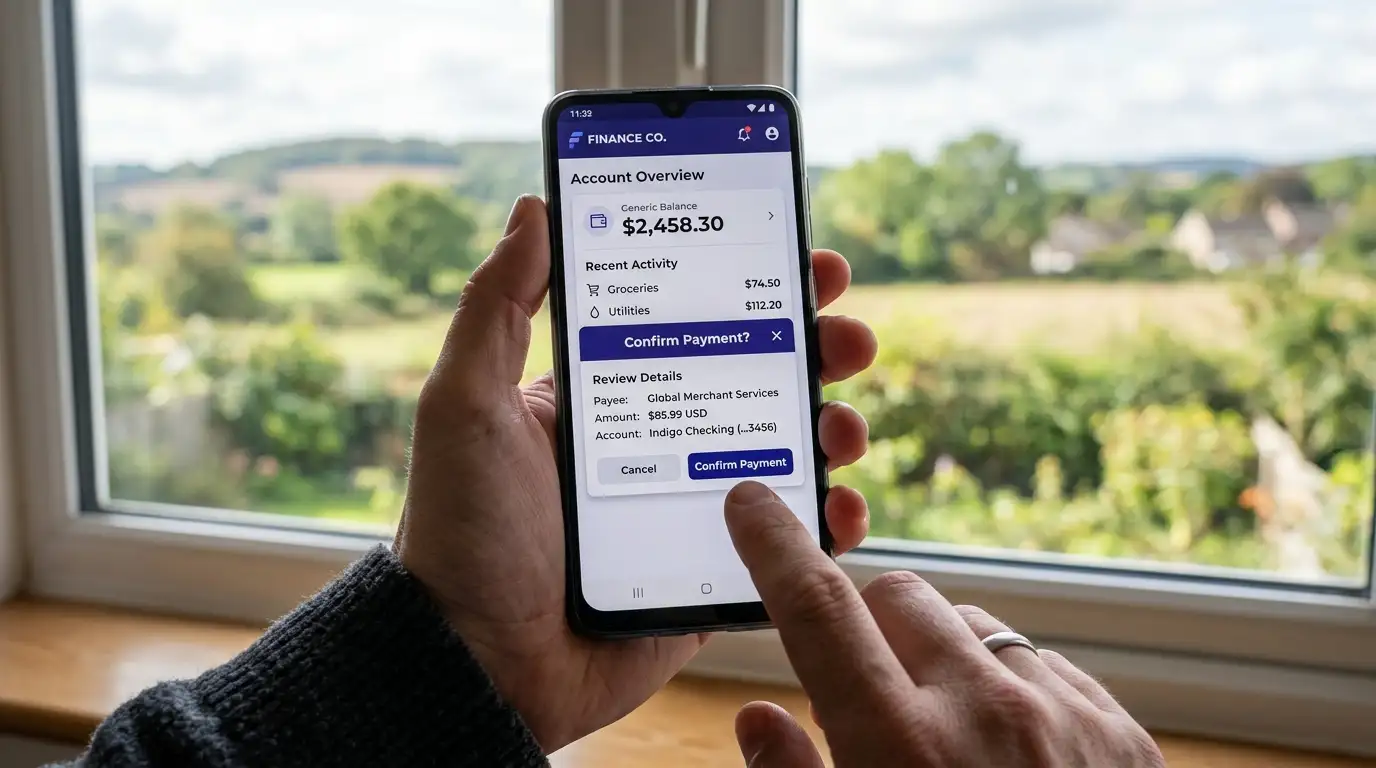 Volksbank live-Banking-App auf einem Smartphone mit eps-Bestätigung für eine Casino-Einzahlung